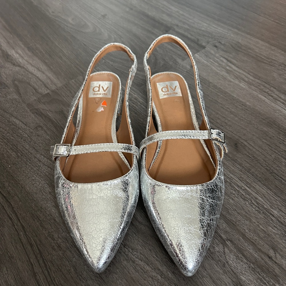 DV by Dolce Vita Women's Metallic Silver Slingback Flats